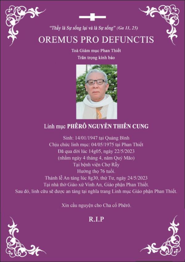 Tin Buồn: Cha Phêrô Nguyễn Thiên Cung Qua Đời